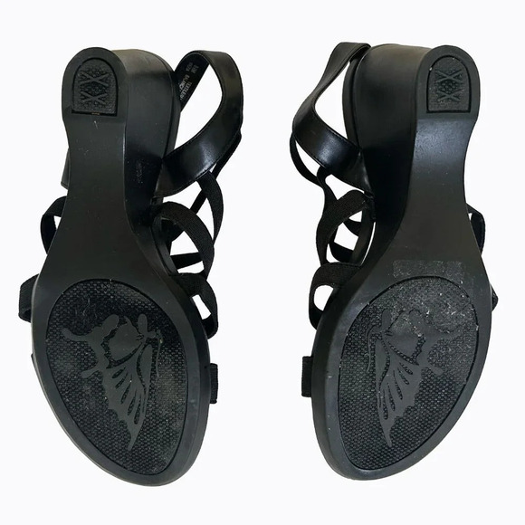 Impo Viera Stretch Black Wedge Strappy Sandals 8.5 M Silver Embellished Open Toe - Picture 5 of 10